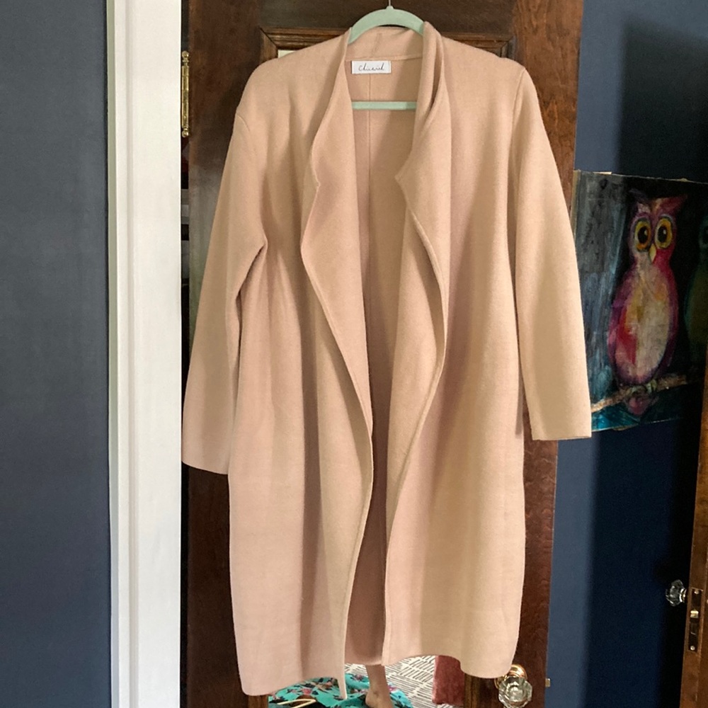 CHICWISH Women's Classy Light Tan/Black Open Front Knit Coat Cardigan